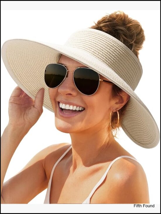 Wide Brim Straw Sun Hat UPF 80+ Foldable Packable Adjustable Ponytail Opening main image 7